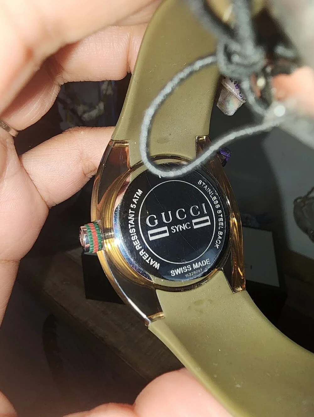 Authentic Gucci Sync YA137108 Rose Gold Green Rubber Strap Swiss Made Watch Box